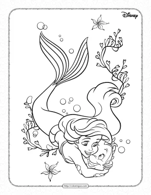 The Little Mermaid Hugs the Flounder Coloring Page