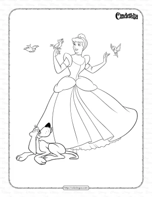 Cinderella and Her Animal Friends Coloring Page