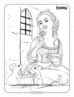 Cinderella and Her Animal Friends Coloring Sheet