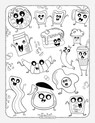 Breakfast Doodle Pdf Coloring Page
