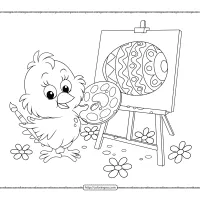 chick painting an easter egg coloring page