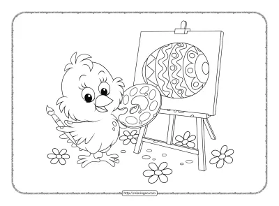 Chick Painting an Easter Egg Coloring Page