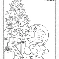 Doraemon and Nobita Christmas Tree 4 doraemon and nobita christmas tree coloring page