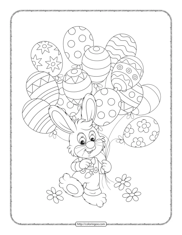 easter bunny with egg balloons coloring page