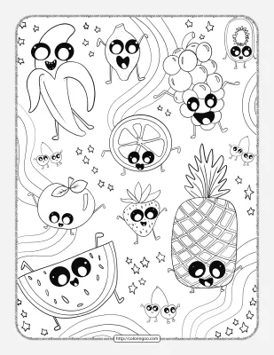 Fruits Doodle Pdf Coloring Page