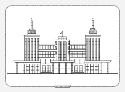 High School Building Coloring Page