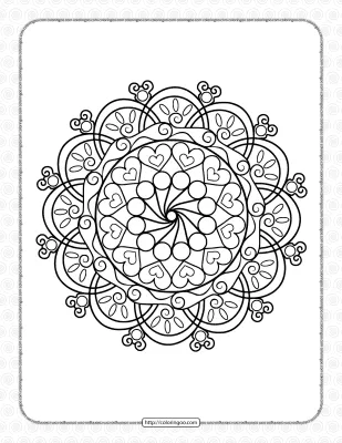 Printable Hearts Mandala Coloring Pages