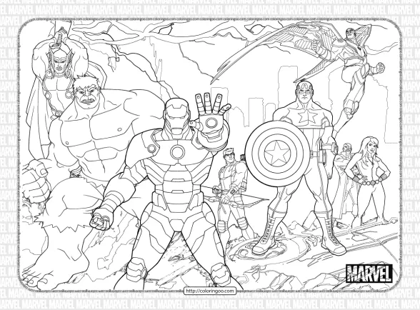 printable marvel heroes pdf coloring page
