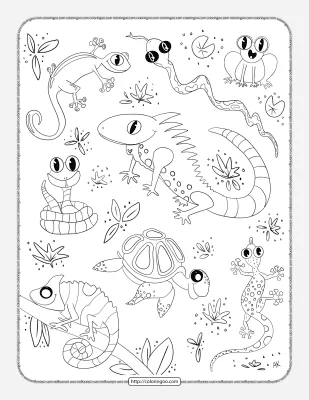 Reptiles Doodle Pdf Coloring Page