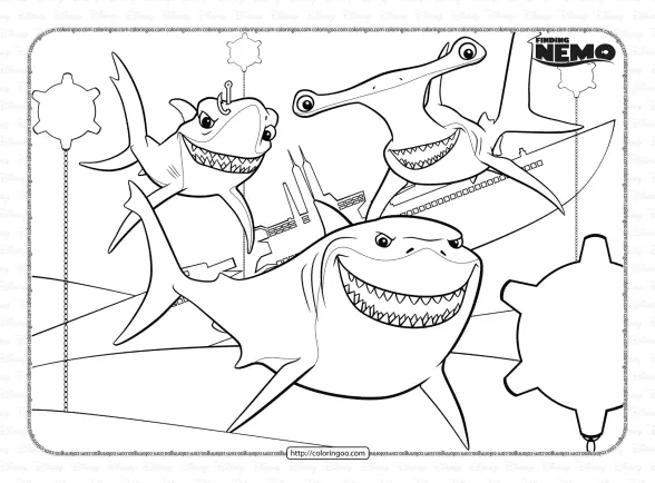 Sharks Chum Bruce and Anchor Coloring Page 1 sharks chum bruce and anchor coloring page