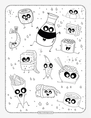 Sushi Doodle Pdf Coloring Page