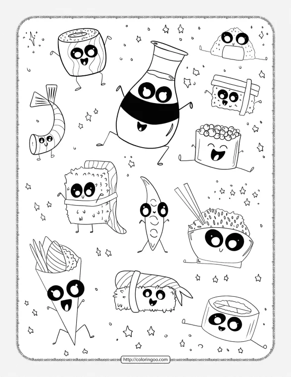 Sushi Doodle Pdf Coloring Page 1 sushi doodle pdf coloring page