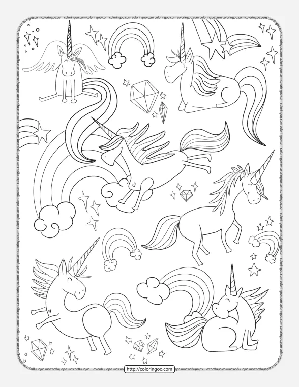 Unicorns Doodle Pdf Coloring Page 1 unicorns doodle pdf coloring page