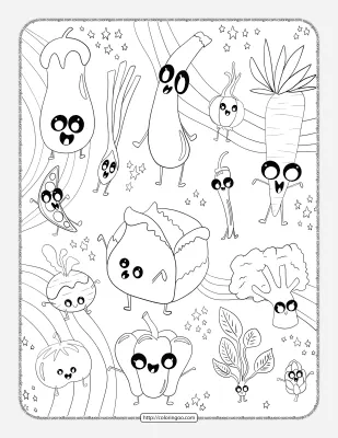Veggies Doodle Pdf Coloring Page
