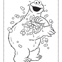 cookie monster is taking a bath coloring page