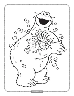 Cookie Monster is Taking a Bath Coloring Page