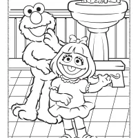 elmo and zoe in the bathroom coloring page