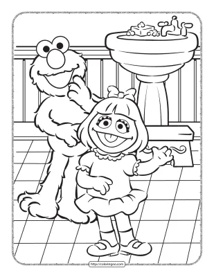 Elmo and Zoe in The Bathroom Coloring Page