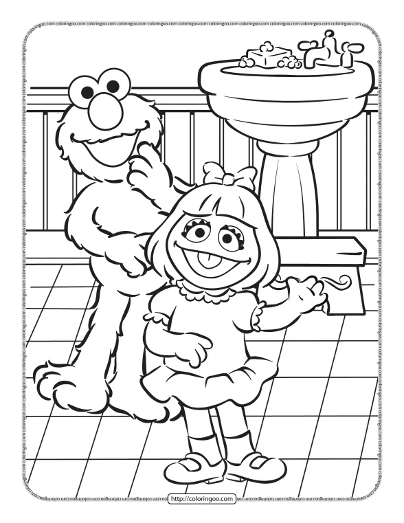 Elmo and Zoe in The Bathroom Coloring Page 1 elmo and zoe in the bathroom coloring page