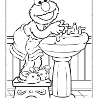 elmo is washing hands coloring page