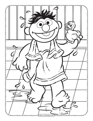 Ernie in The Bathroom Coloring Page
