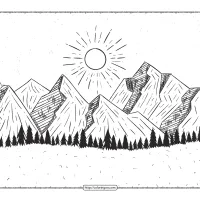 mountains behind the forest coloring page
