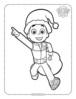 Paw Patrol Ryder with Santa Sack Coloring Page