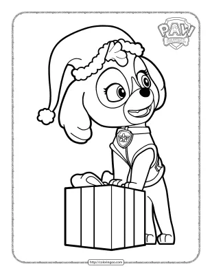 Paw Patrol Skye with a Gift Coloring Page