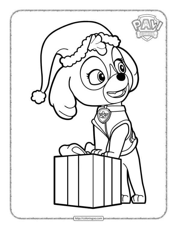 Paw Patrol Skye with a Gift Coloring Page 1 paw patrol skye with a gift coloring page