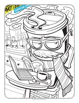Cool Coffee Glass Coloring Sheet