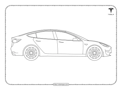 Printable Cars Tesla Model 3 Coloring Pages