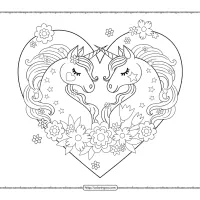 unicorns in the love hearth coloring page