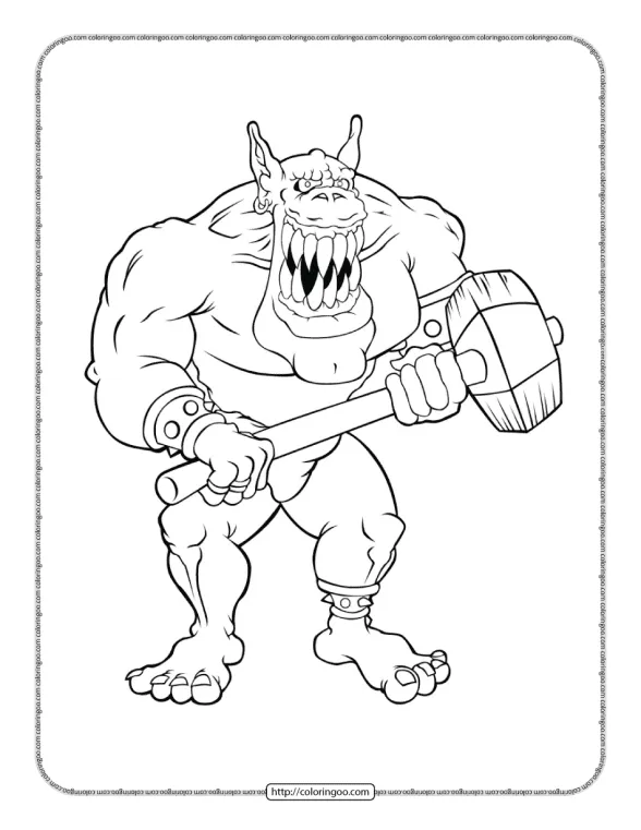 Monster with Hammer Coloring Page 1 monster with hammer coloring page