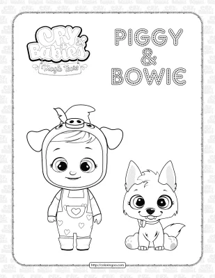 Printable Cry Babies Piggy Bowie Coloring Sheet