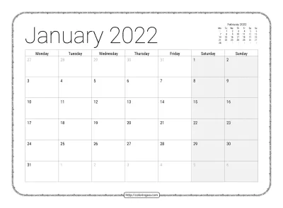 Printable Monthly 2022 Calendar Pdf