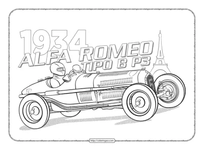 1934 Alfa Romeo Tipo B P3 Coloring Pages