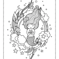 cute mermaid with starfish coloring page