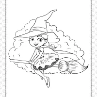 cute witch on the broomstick coloring page
