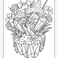 printable crystal mushrooms coloring page