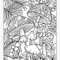 printable mushroom forest coloring page