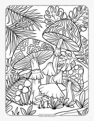 Printable Mushroom Forest Coloring Page