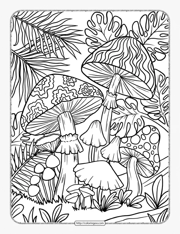 Printable Mushroom Forest Coloring Page 1 printable mushroom forest coloring page