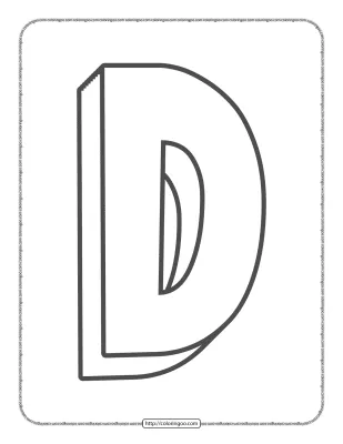 3D Alphabet Letter D Coloring Page