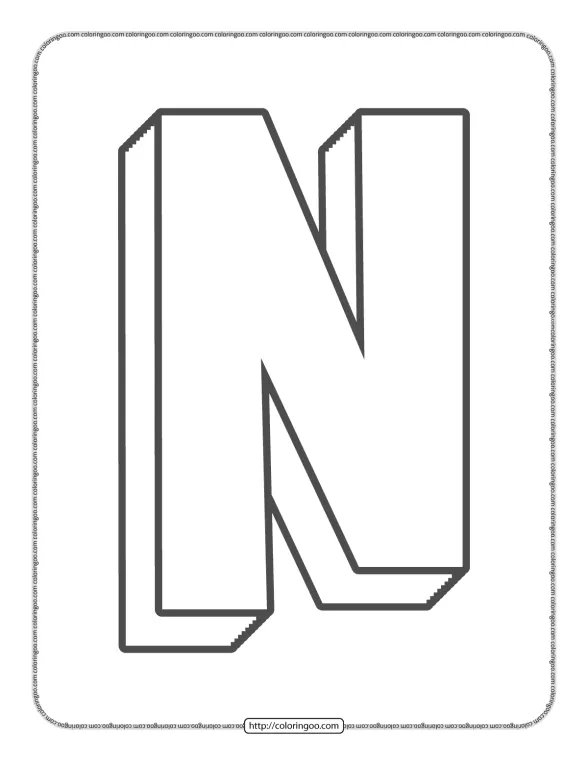 3D Alphabet Letter N Coloring Page 1 3d alphabet letter n coloring page