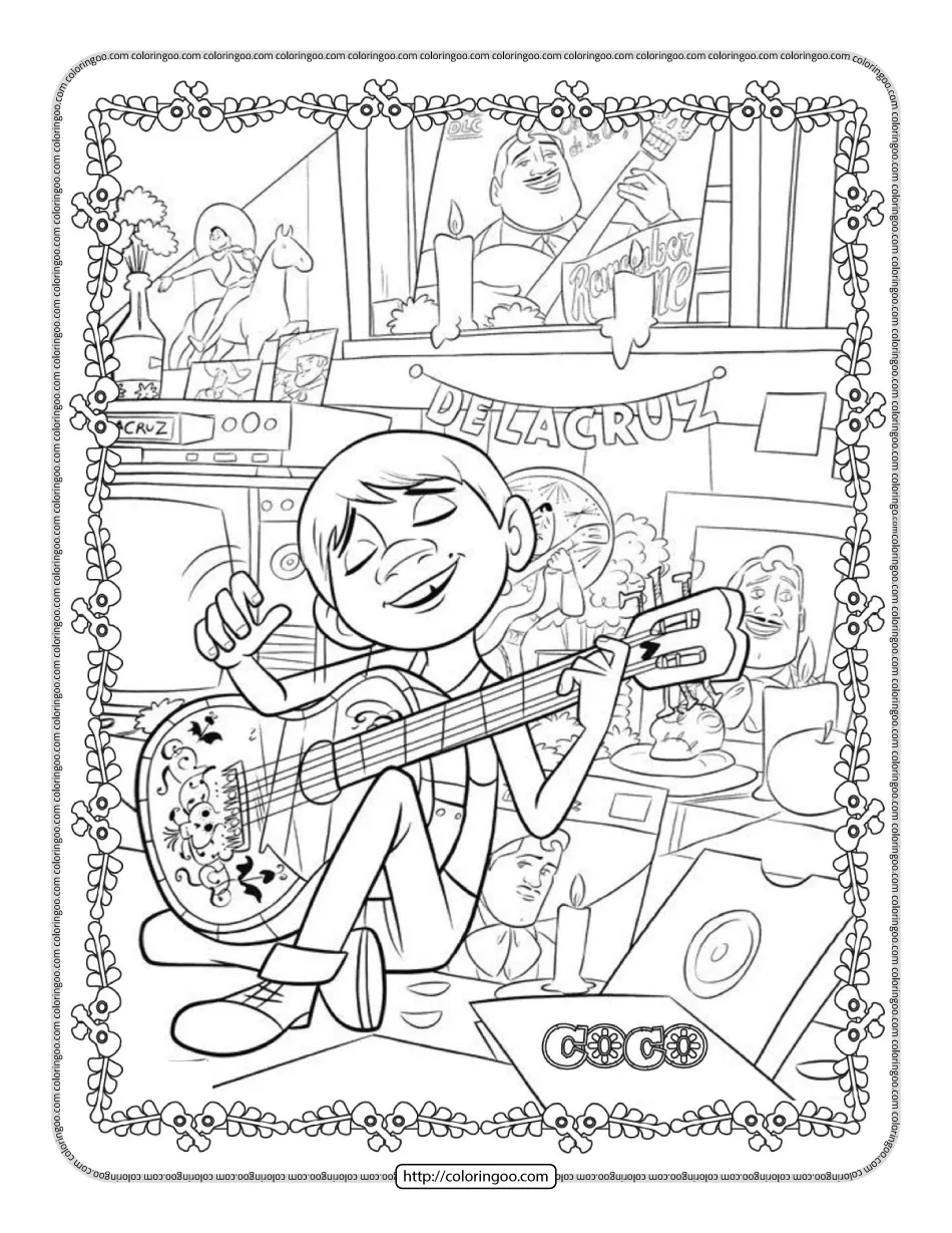 Disney Coco Coloring Sheet for Kids 2 disney coco coloring sheet for kids