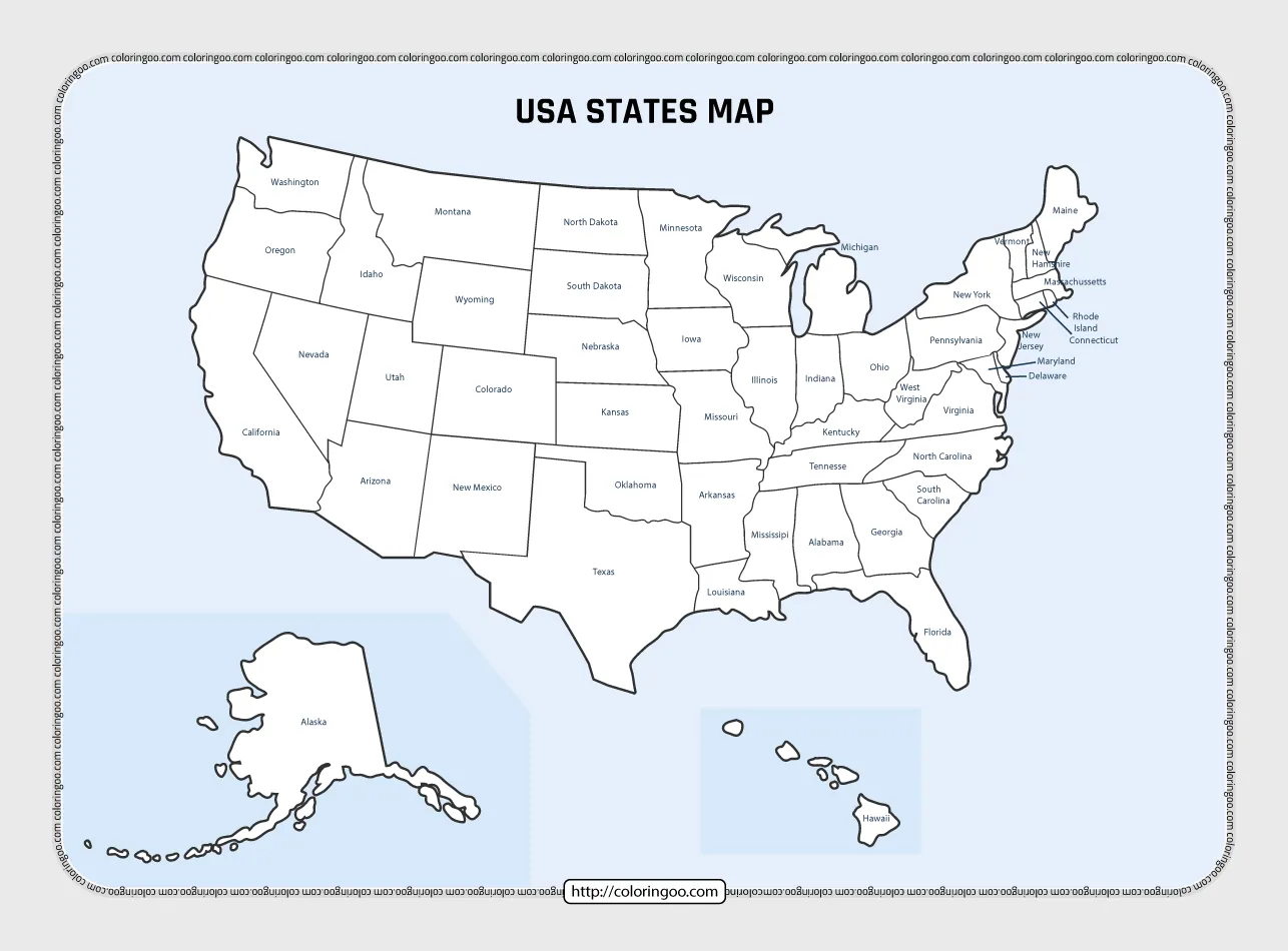 usa stated pdf outline map