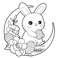 easter bunny wreath floral coloring page