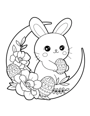 Easter Bunny Wreath Floral Coloring Page
