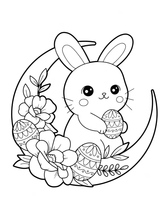 easter bunny wreath floral coloring page