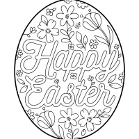 happy easter egg lettering with flowers coloring page